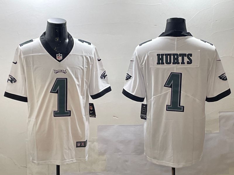 Men Philadelphia Eagles #1 Hurts White 2025 Nike Vapor Limited NFL Jersey style 1
